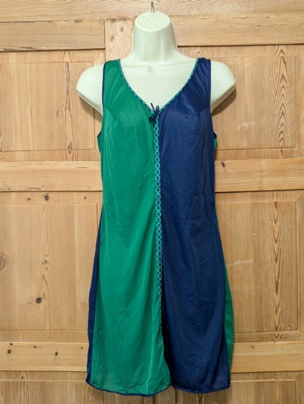 Vtg 60s Mod Charmor Lingerie Nightgown Dress Blue Green Colorblock Slip Seahawks
